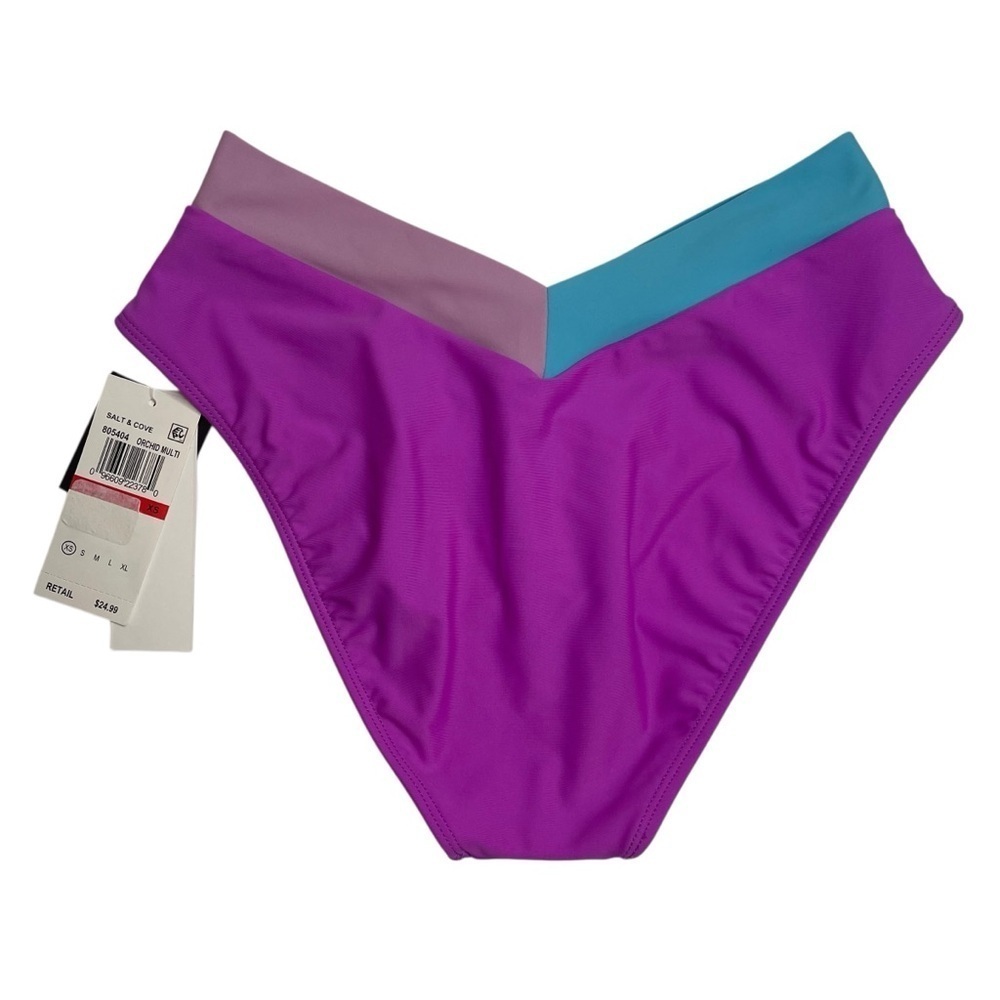 Salt + Cove Blooming Wave Midkini Top & Contrast Bikini Bottoms Orchid XS New - Picture 9 of 9